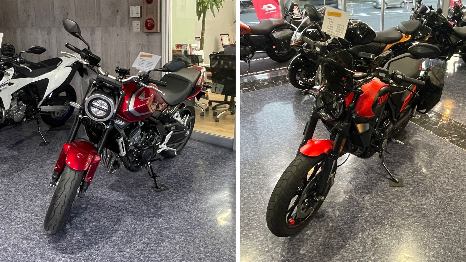 ホンダ CB400 スーパーフォアとドゥカティ スクランブラーフルスロットルの正面